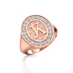 Vintage Inspired Initial Signet Ring with Diamond Accents