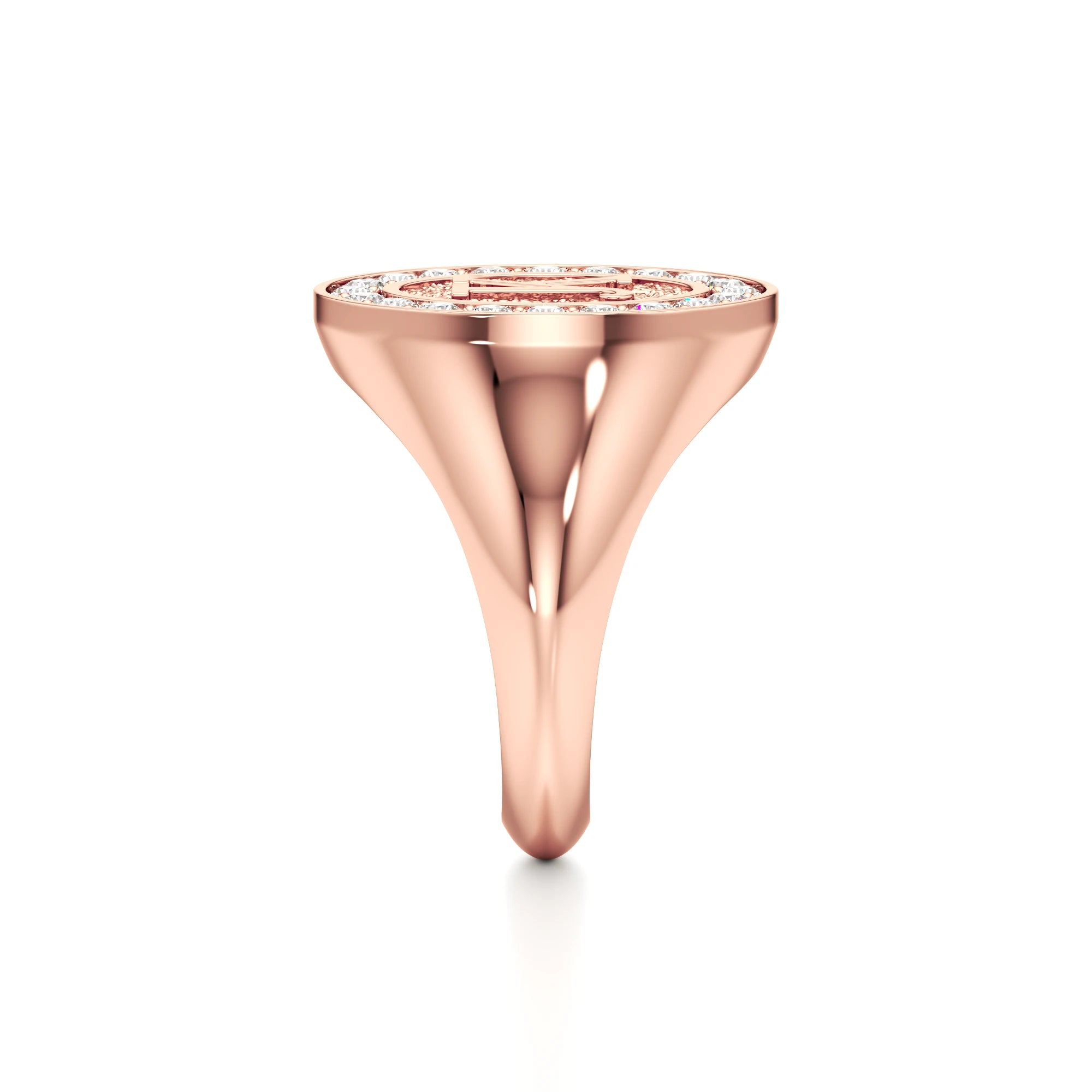 Vintage Inspired Initial Signet Ring with Diamond Accents